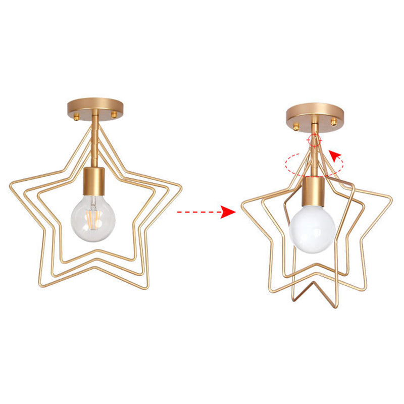 Angle Adjustable Stars Iron Ceiling Light Industrial Style 1-Light Semi Flush Mount Lamp for Bedroom