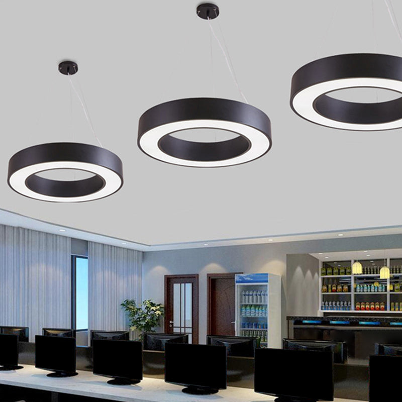 Hollow Round Office Pendant Ceiling Light Metal LED Modern Down Lighting Pendant in Black