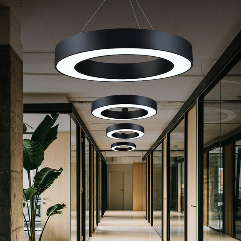 Hollow Round Office Pendant Ceiling Light Metal LED Modern Down Lighting Pendant in Black