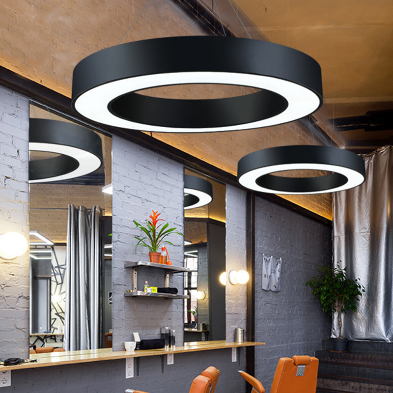 Hollow Round Office Pendant Ceiling Light Metal LED Modern Down Lighting Pendant in Black