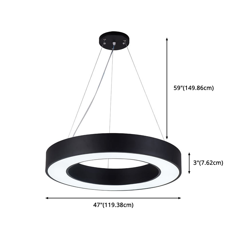 Hollow Round Office Pendant Ceiling Light Metal LED Modern Down Lighting Pendant in Black