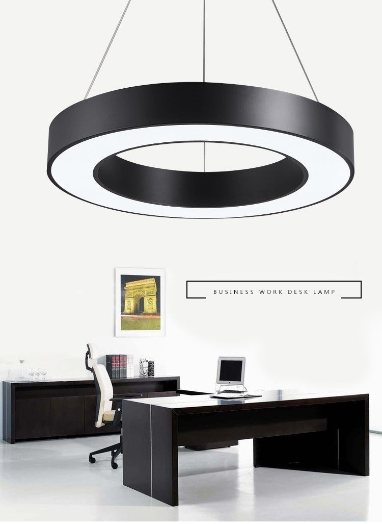 Hollow Round Office Pendant Ceiling Light Metal LED Modern Down Lighting Pendant in Black