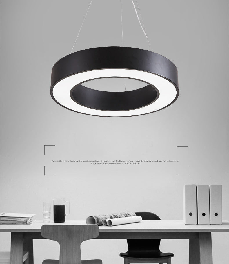 Hollow Round Office Pendant Ceiling Light Metal LED Modern Down Lighting Pendant in Black