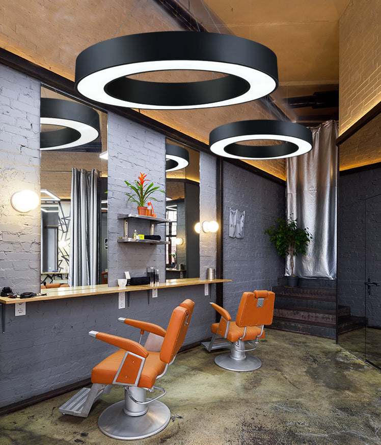 Hollow Round Office Pendant Ceiling Light Metal LED Modern Down Lighting Pendant in Black