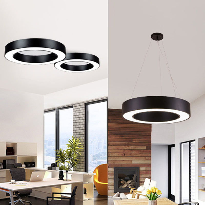 Hollow Round Office Pendant Ceiling Light Metal LED Modern Down Lighting Pendant in Black