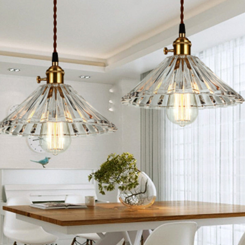 Retro Industrial 1 Light Pendant Prismatic Glass Tapered Pendant Lighting  for Living Room