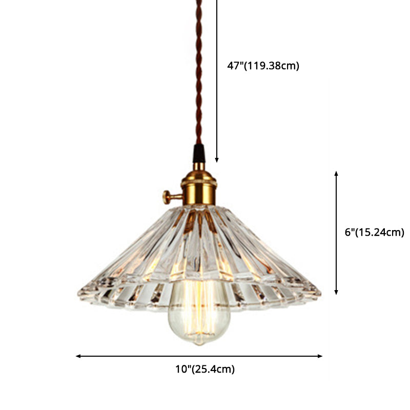 Retro Industrial 1 Light Pendant Prismatic Glass Tapered Pendant Lighting  for Living Room