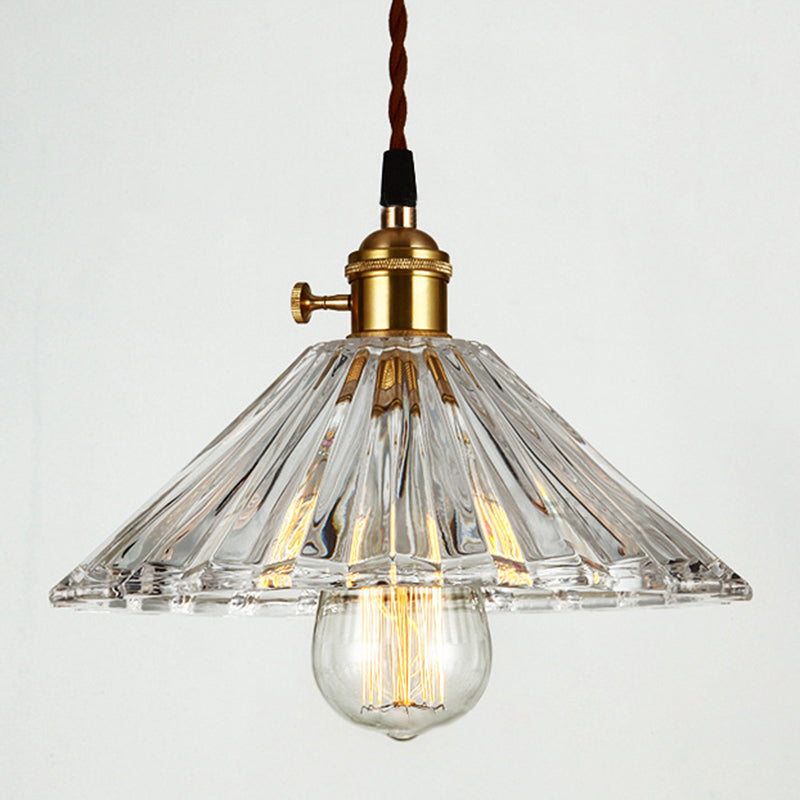 Retro Industrial 1 Light Pendant Prismatic Glass Tapered Pendant Lighting  for Living Room