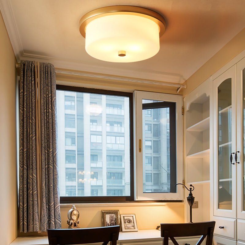 Salle à manger Dining Room Flush Mount Light Colonial White Handsouffle Glass 3 Bulb Gold Close to Ceiling Lamp