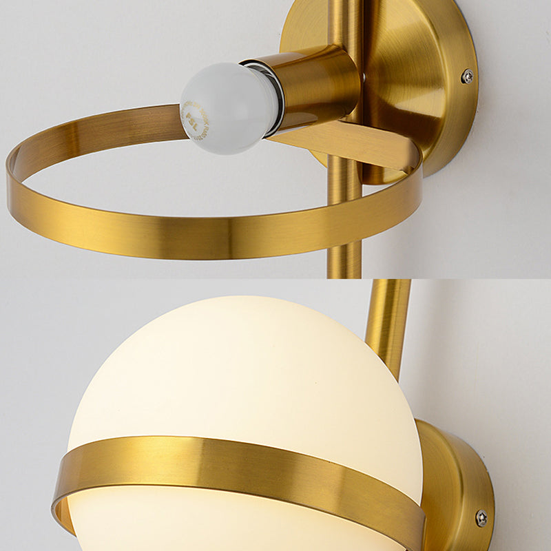 Modern Minimalist 1 Light Globe Wall Sconce White Glass Wall Lighting in Gold for Living Room