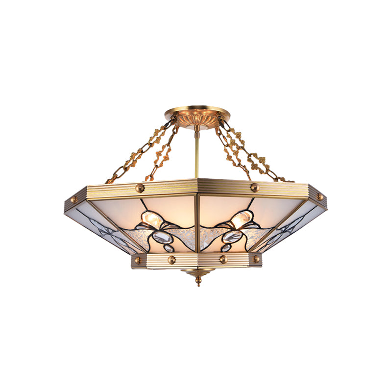 Brass 4 Luci Semi - Flush Soffitto Leggero Colonialismo Bevel Frosted Glass Tapered Massimale Monte Chandelier per Bedroom, 16 "/19.5" W