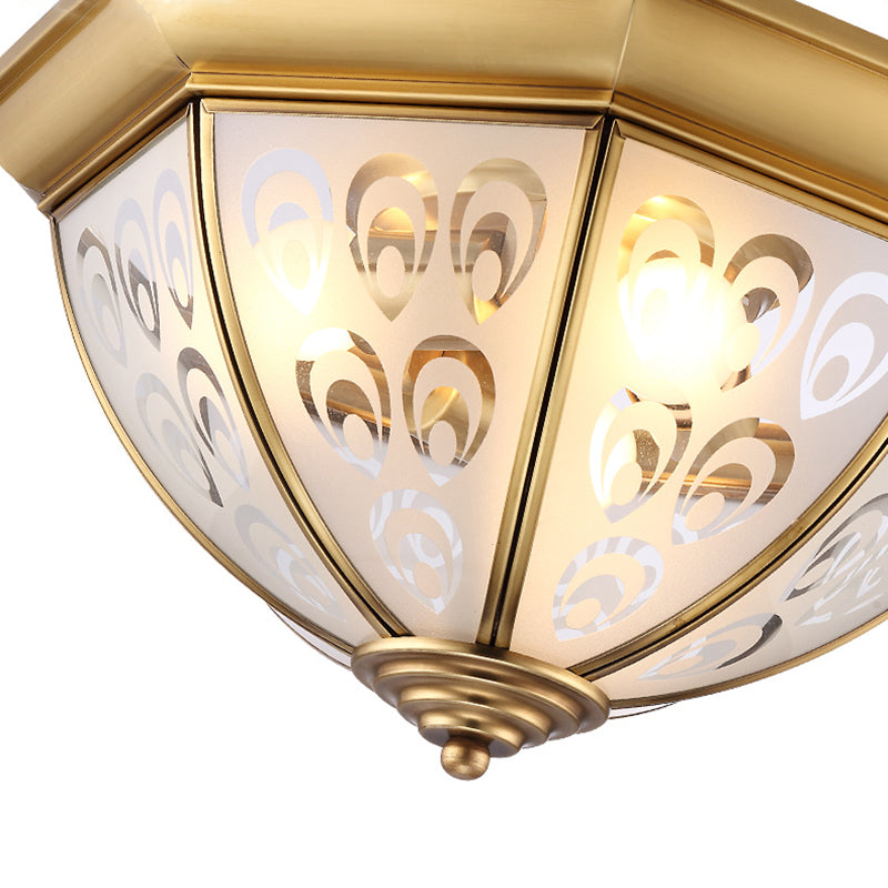 Colonial Dome Ceiling Mount Light Fixture 15"/19" W 3/4 Bulbs Opal Glass Semi Flush Chandelier in Brass for Living Room