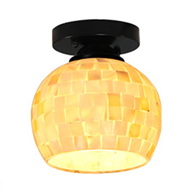 Beige Ceiling Light Fixture with Geometric/Circle/Square Pattern Tiffany Mosaic Glass 1 Bulb Flush Mount Ceiling Light