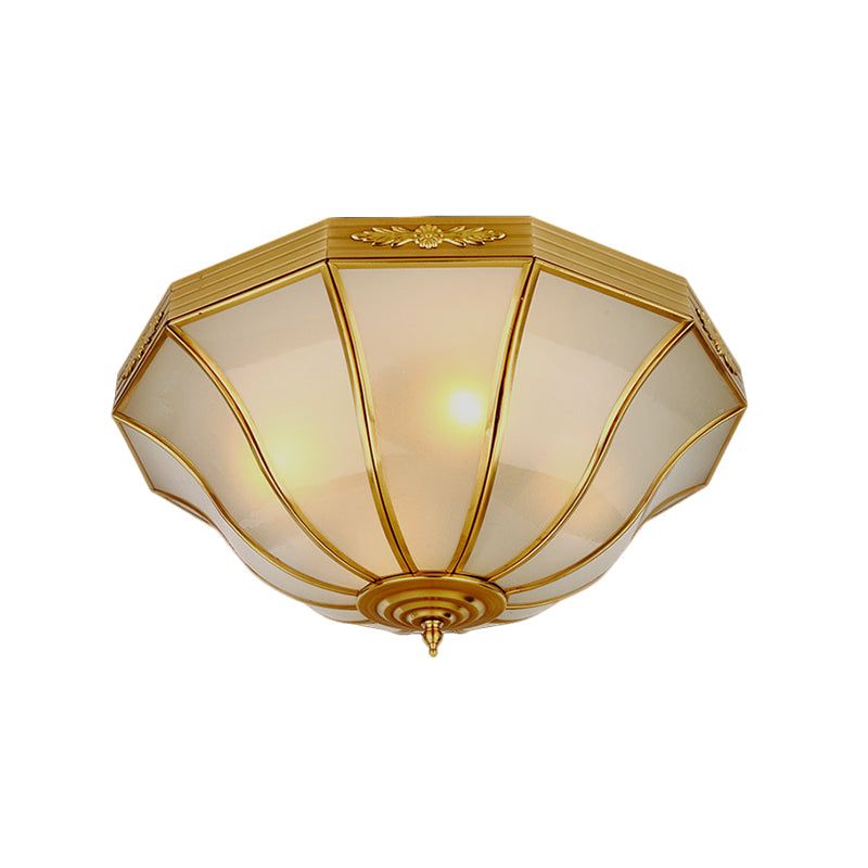 14.5"/18.5" W 3/4-Light Opal Glass Flush Light Colonialist Brass Flared Bedroom Close to Ceiling Lighting