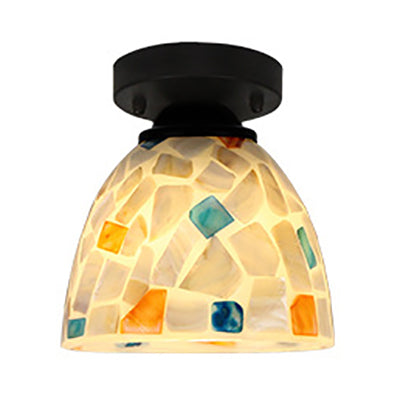 Beige Ceiling Light Fixture with Geometric/Circle/Square Pattern Tiffany Mosaic Glass 1 Bulb Flush Mount Ceiling Light