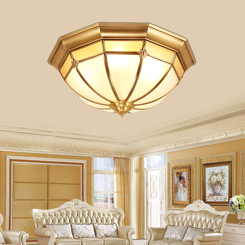 Brass 3/4/6 Heads Flush Mount Colonial White Glass Dome Ceiling Light Fixture for Bedroom, 14"/18"/23.5" W