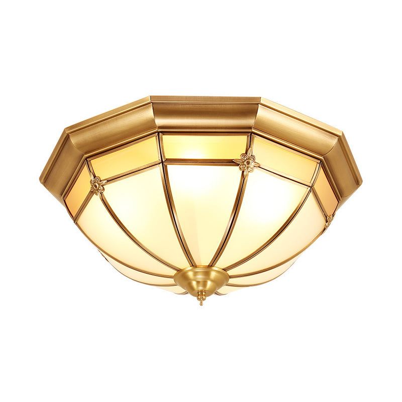 Brass 3/4/6 Heads Flush Mount Colonial White Glass Dome Ceiling Light Fixture for Bedroom, 14 "/18" /23.5 " W