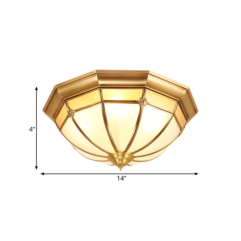 Messing 3/4/6 Heads Flush Mount Colonial White Glass Dome Deckenleuchte für Schlafzimmer, 14"/18"/23.5" W
