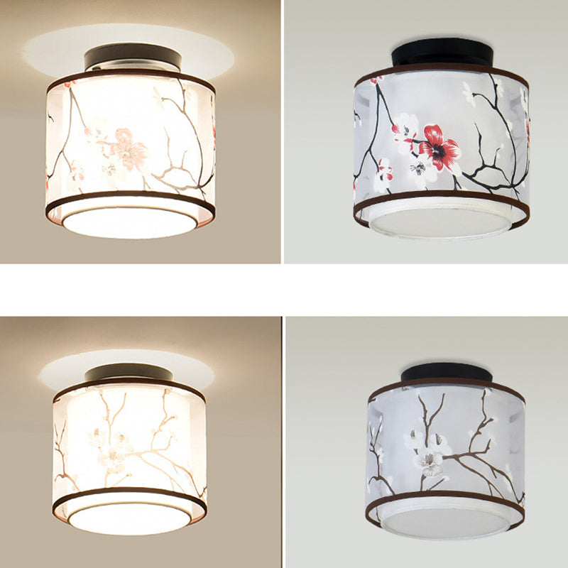 1-bulb plafond spoeling mount vintage gang spoellamp met dubbele stof in de schaduw in zwart