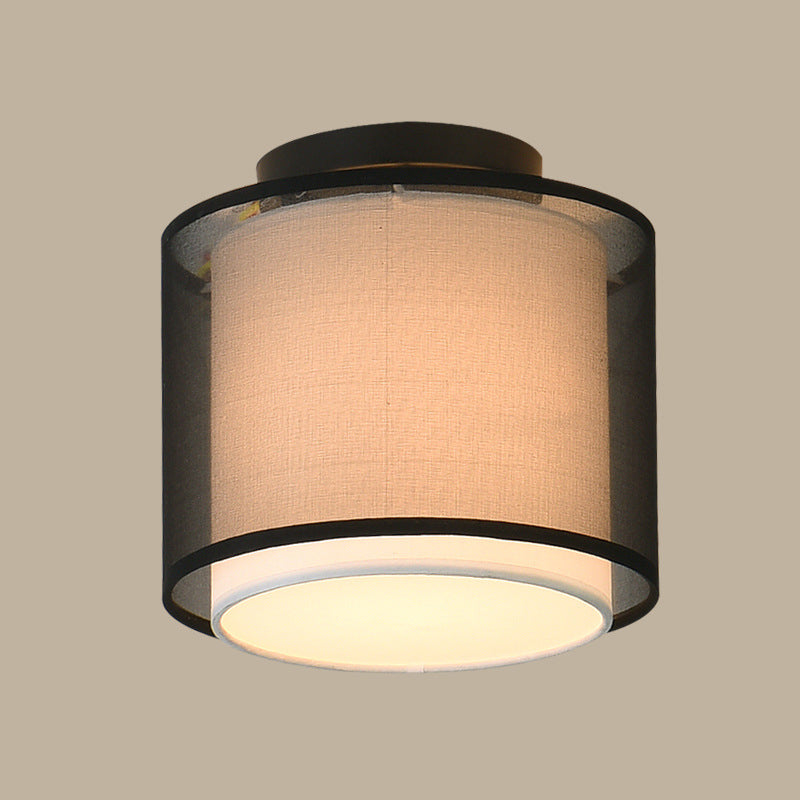 1-Bulb Ceiling Flush Mount Vintage Hallway Flush Lamp with Double Fabric Shade in Black