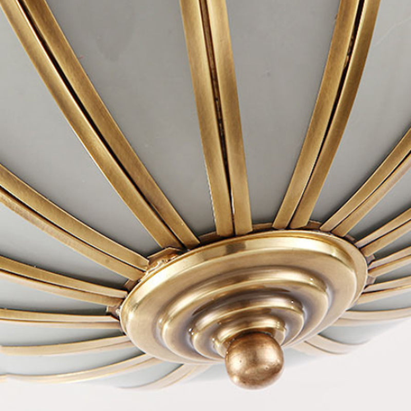 Frosted Glass Bowl Ceiling Light Colonial 4 Bulbs Bedroom Flush Mount Lamp in Antique Brass