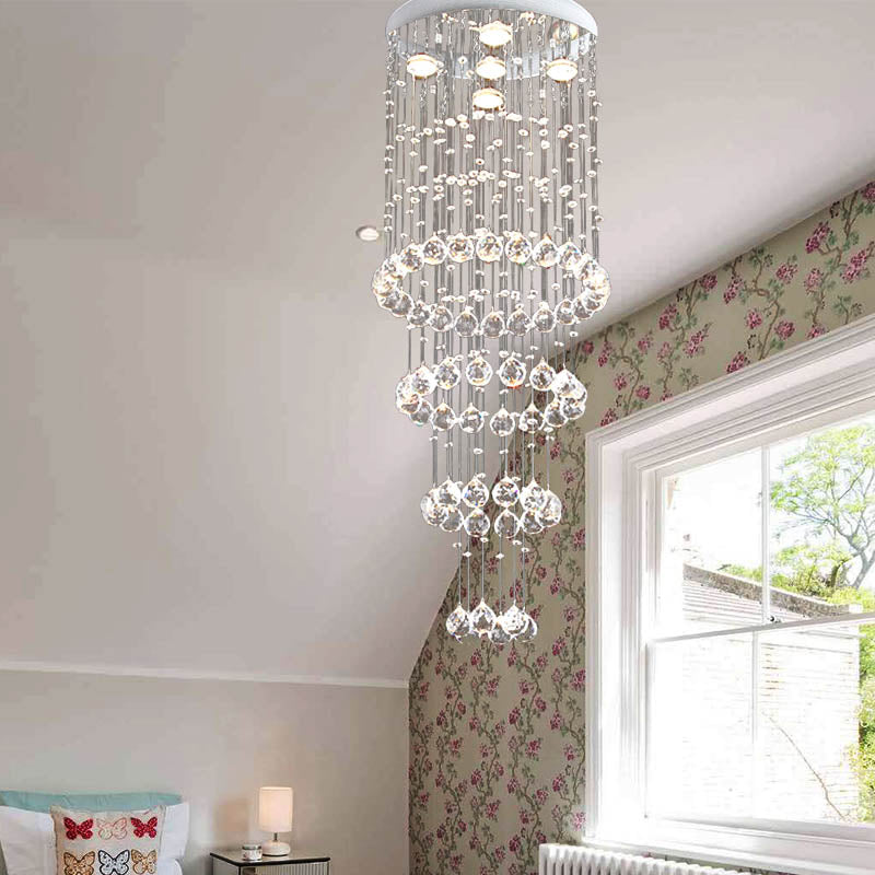 Contemporary Layered Flush Mount Faceted Crystal 5 Heads Close to Ceiling Lamp in Nickel