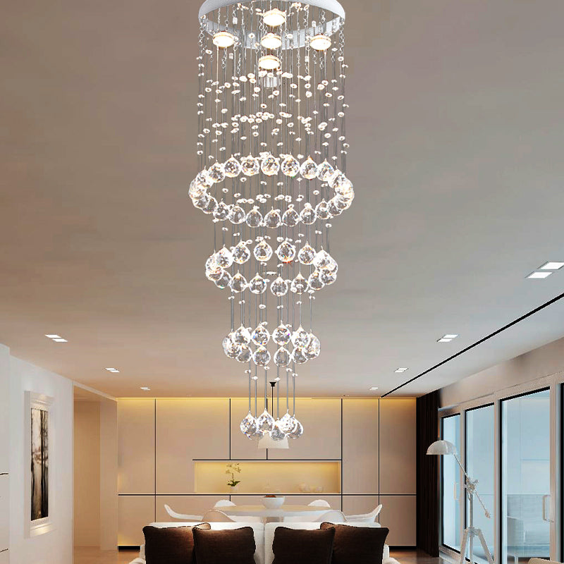 Contemporary Layered Flush Mount Faceted Crystal 5 Heads Close to Ceiling Lamp in Nickel