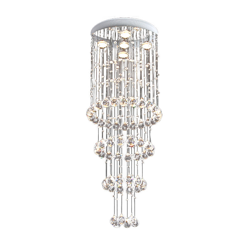 Hedendaagse Gelaagde Flush Mount Facet Crystal 5 Koppen dicht bij Plafondlamp in Nikkel