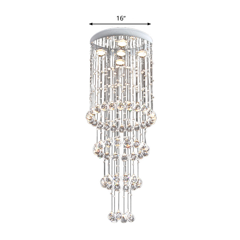 Contemporary Layered Flush Mount Faceted Crystal 5 Heads Close to Ceiling Lamp in Nickel