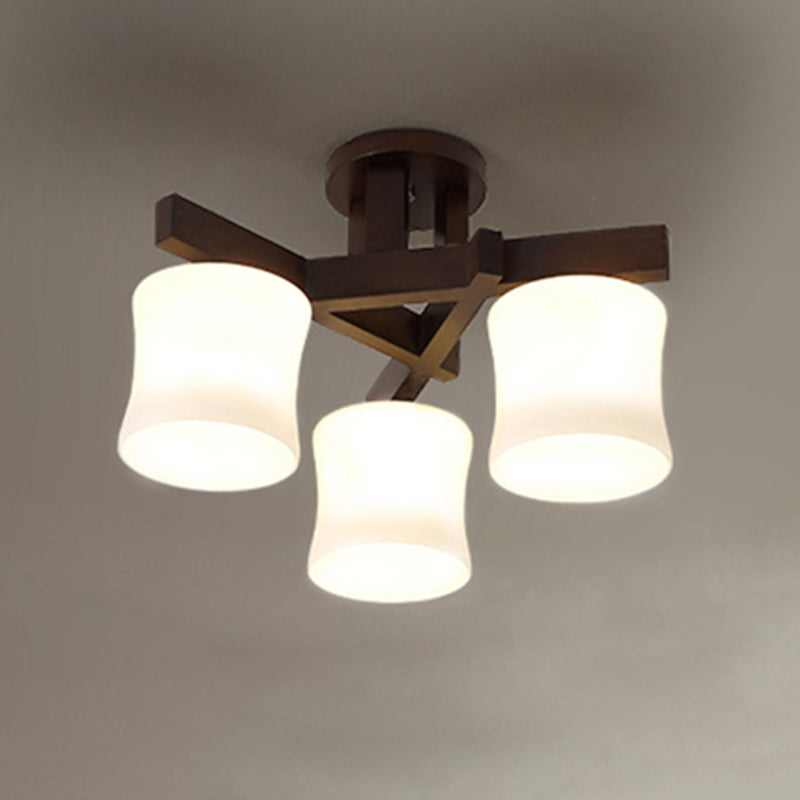 Hölzer im chinesischen Hölzer Semi Flush Mount Leuchte weiße Acrylschatten Deckenlampe für Esszimmer