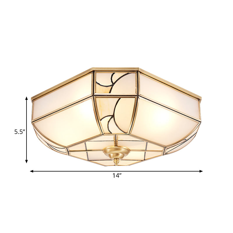 3 Lichten Opaal Glas Flush Mount Colonialisme Messing Bowl Slaapkamer Plafondverlichting