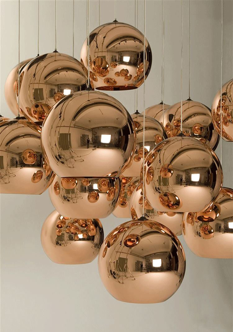 1-Light Globe Hanging Light avec bronze électroplate de miroir en verre nulle