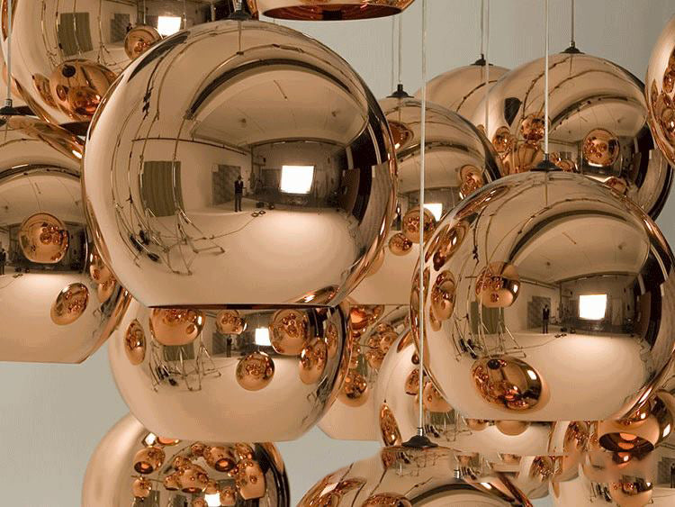 1-Light Globe Hanging Light avec bronze électroplate de miroir en verre nulle