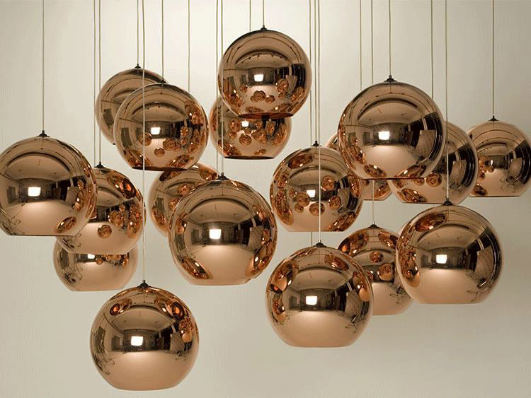 1-Light Globe Hanging Light avec bronze électroplate de miroir en verre nulle