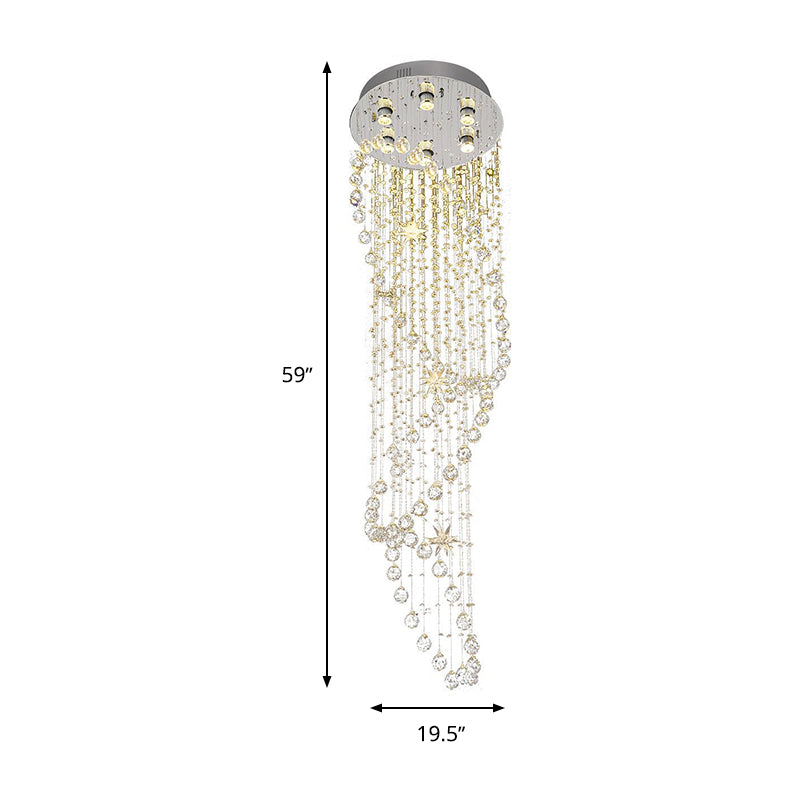 Accesorio montado en el techo de acero inoxidable de 6 cabezales de cristal contemporáneo con montaje empotrado en espiral