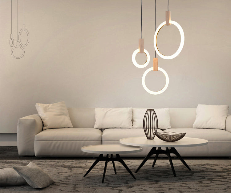 Acrylic Circle Pendant Ceiling Light Minimalist Style LED Wood Ceiling Pendant Light