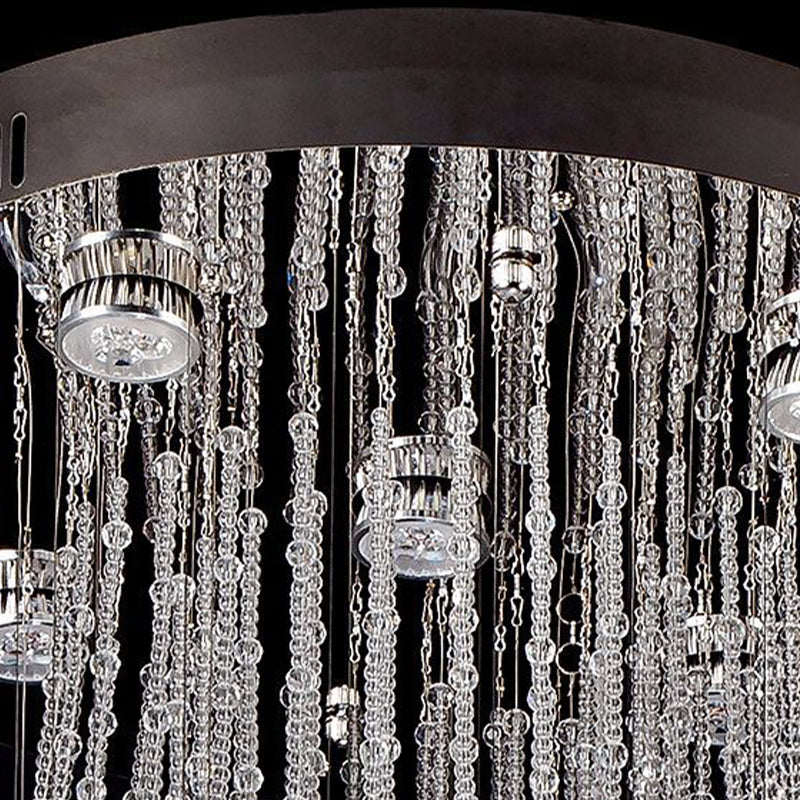 Lampada da soffitto moderna a incasso della sfera di cristallo a cascata 5 lampadine in acciaio inossidabile