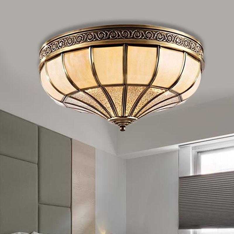 Dome Bedroom Flush Mount Lamp Colonial Opaque Glass 3/4 Bulbs Brass Ceiling Light Fixture, 12.5"/16" W