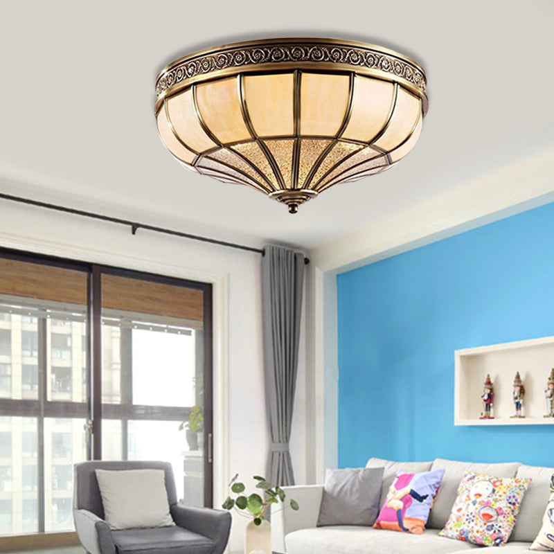 Dome Bedroom Flush Mount Lamp Colonial Opaque Glass 3/4 Bulbs Brass Ceiling Light Fixture, 12.5"/16" W