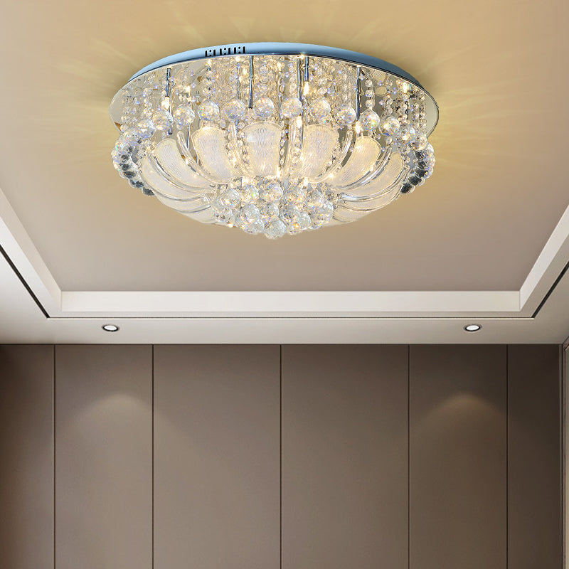 Round Flush Light Modern Crystal 19.5"/23.5"/31.5" Wide 6/7/13 Heads Stainless-Steel Ceiling Mounted Fixture