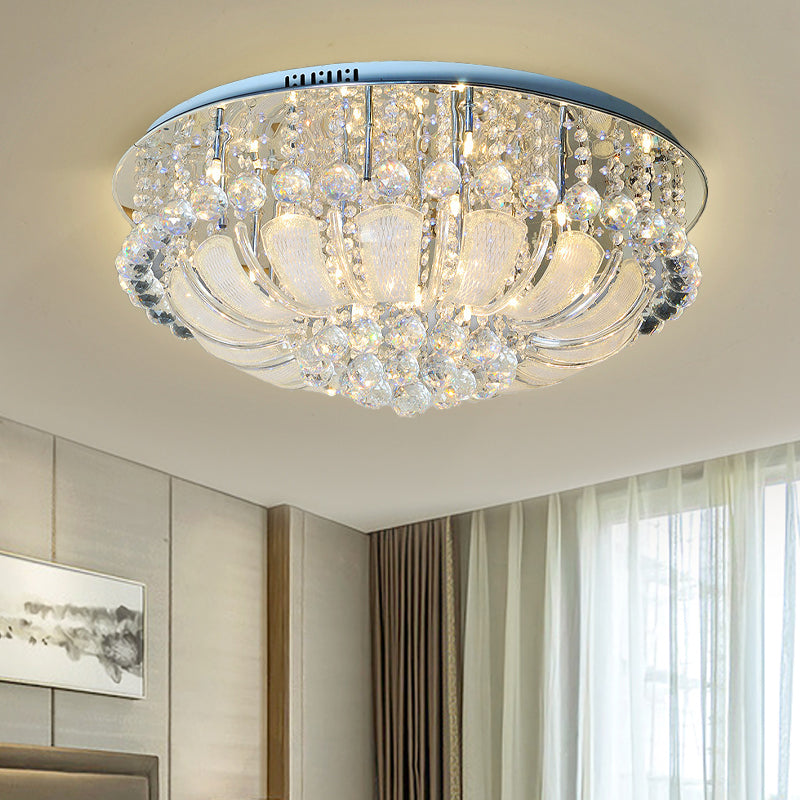 Round Flush Light Modern Crystal 19.5"/23.5"/31.5" Wide 6/7/13 Heads Stainless-Steel Ceiling Mounted Fixture