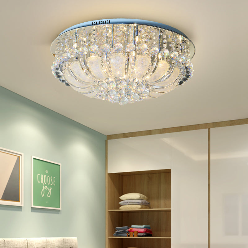 Round Flush Light Modern Crystal 19.5"/23.5"/31.5" Wide 6/7/13 Heads Stainless-Steel Ceiling Mounted Fixture