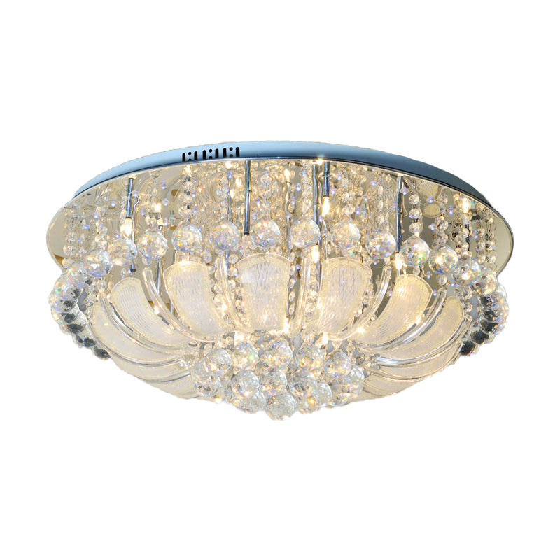 Round Flush Light Modern Crystal 19.5"/23.5"/31.5" Wide 6/7/13 Heads Stainless-Steel Ceiling Mounted Fixture