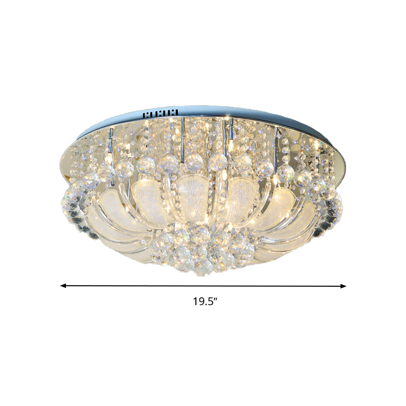 Round Flush Light Modern Crystal 19.5"/23.5"/31.5" Wide 6/7/13 Heads Stainless-Steel Ceiling Mounted Fixture