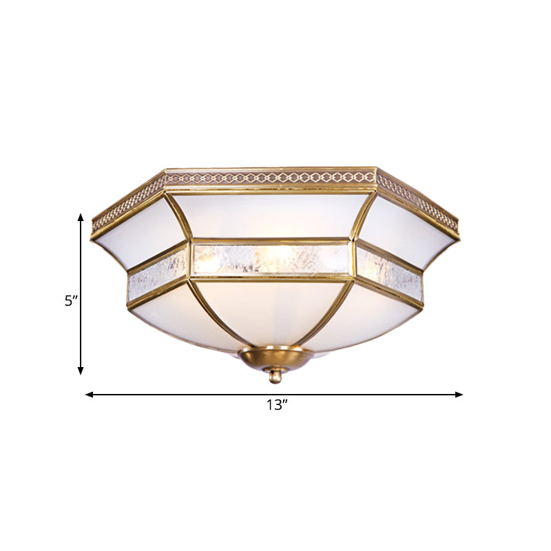 Brass Scalloped Ceiling Mounted Light White Glass 3/4 Heads Living Room Flush Mount Lamp