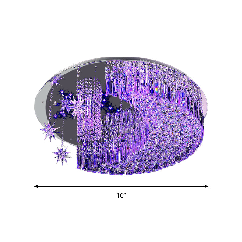 Moon Flush Light plafonnier moderne en cristal 4 / 5 / 11 ampoules en acier inoxydable, 16 "/ 19.5" / 31.5 "de large