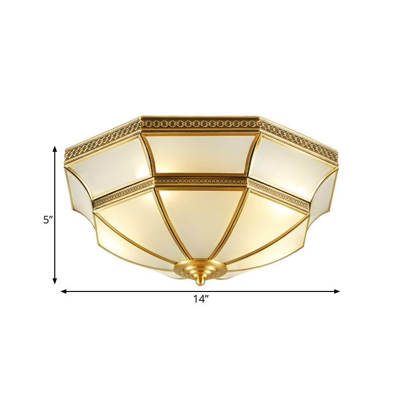 Opal-White Glass Brass Ceiling Mount Dome 3/4-Light Colonialism Flush Mount Chandelier for Bedroom, 14"/18" W