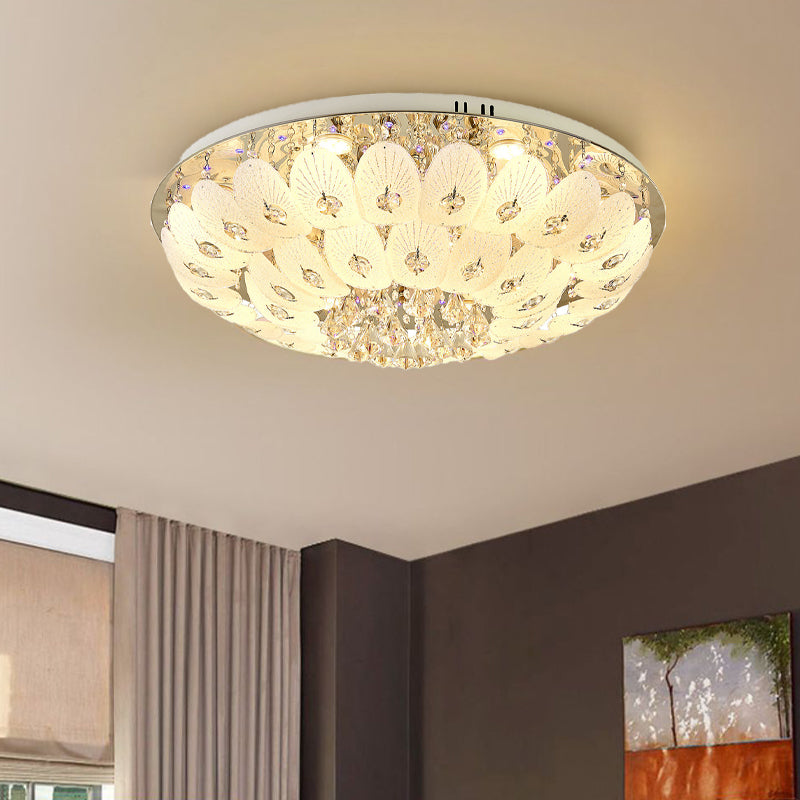 Domed Flush Mount Contemporary Crystal 7/13 Heads 23.5 "/31.5" Wide White Ceiling Light Fixture