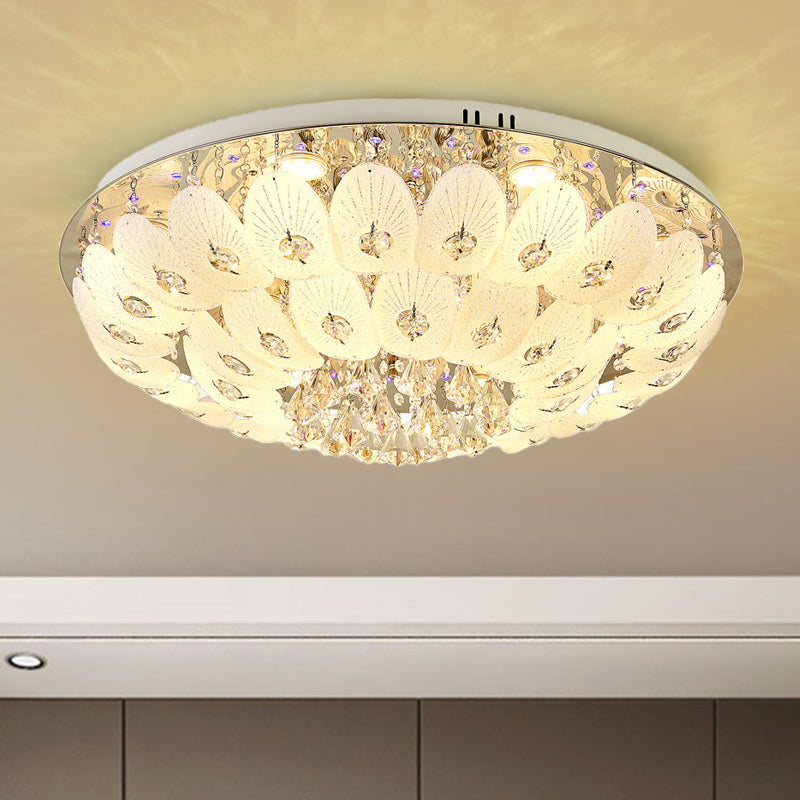 Domed Flush Mount Contemporary Crystal 7/13 Heads 23.5 "/31.5" Wide White Ceiling Light Fixture