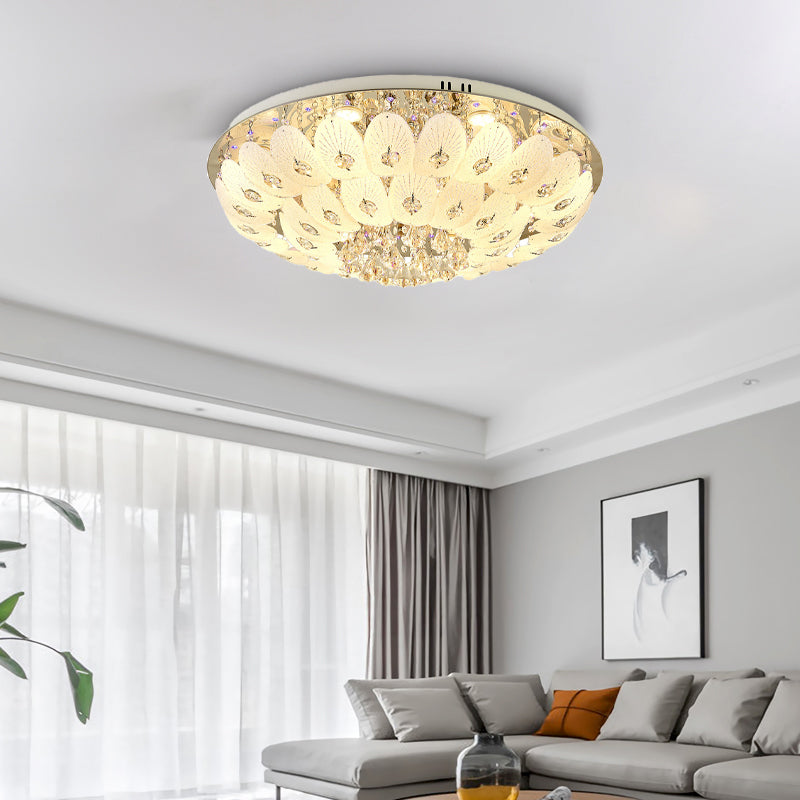 Domed Flush Mount Contemporary Crystal 7/13 Heads 23.5 "/31.5" Wide White Ceiling Light Fixture